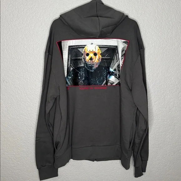 Dumbgood Friday the 13th Graphic Grey Zip Hoodie Jason Horror You’re All Doomed - Picture 7 of 8